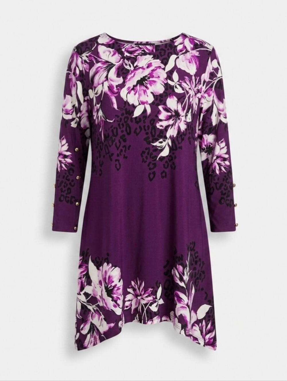 JM Collection Women's Purple Floral Keyhole Tunic Top 3/4 Sleeves - Picture 10 of 10